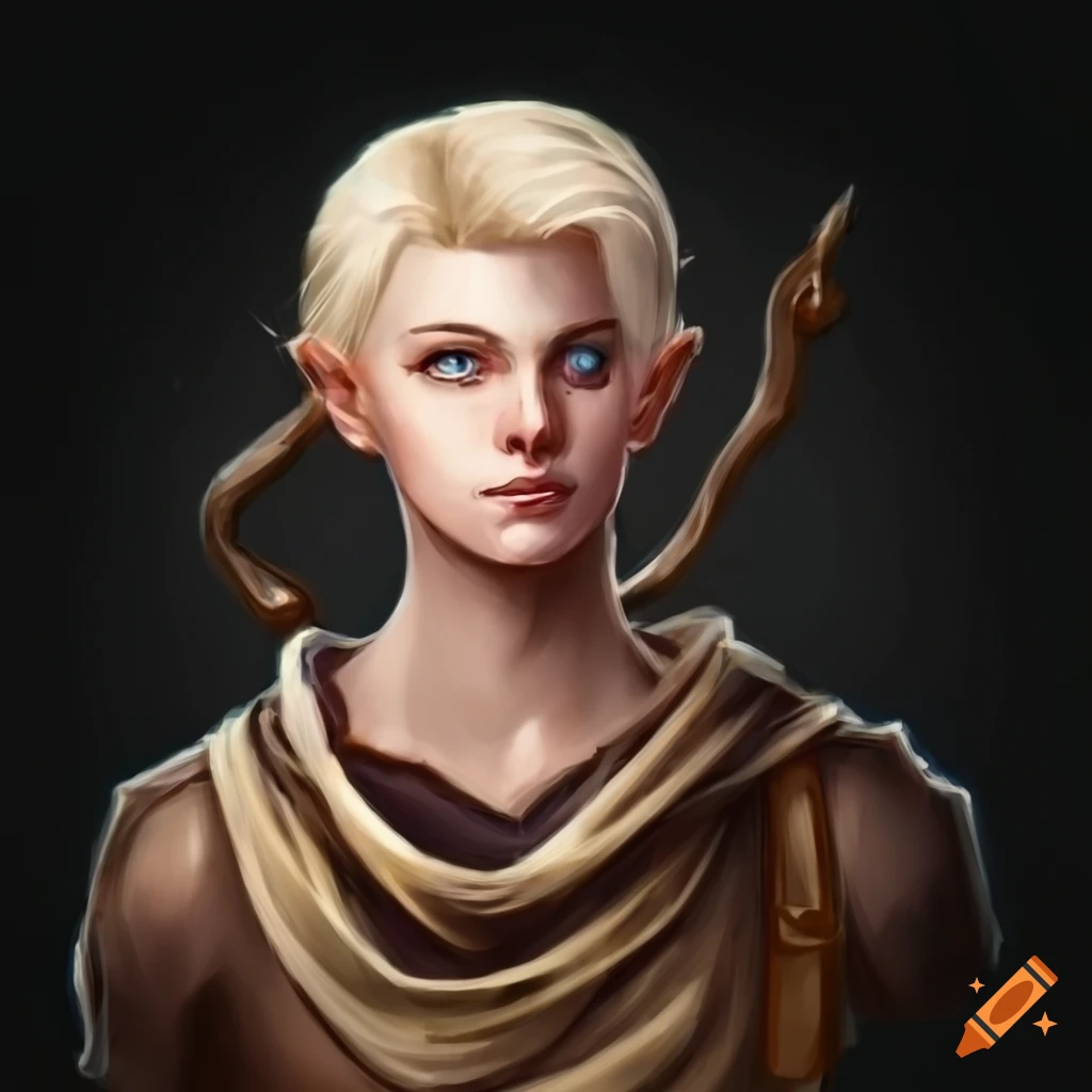 Pale aasimar monk with blonde hair and blue eyes on Craiyon