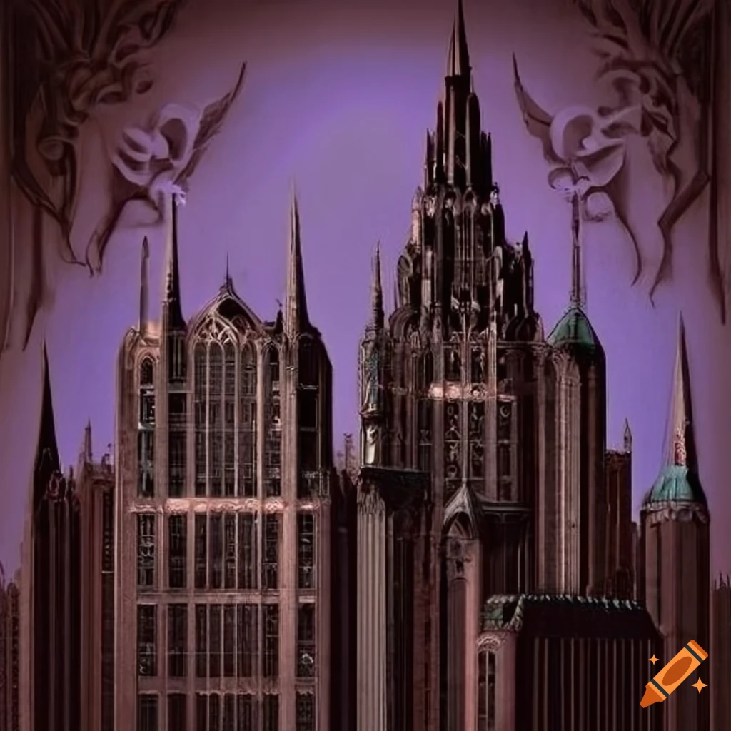 Cityscape with gothic art deco architecture on Craiyon