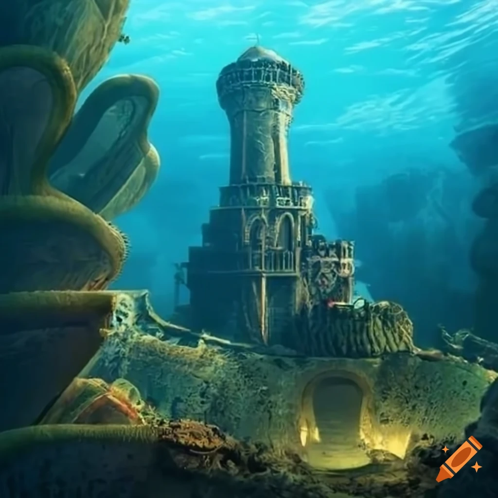 Image of an underwater steampunk city with temples and corals on Craiyon