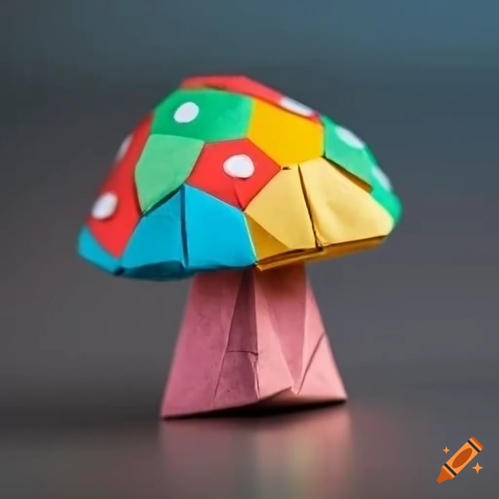 metallic background with colourful origami mushrooms