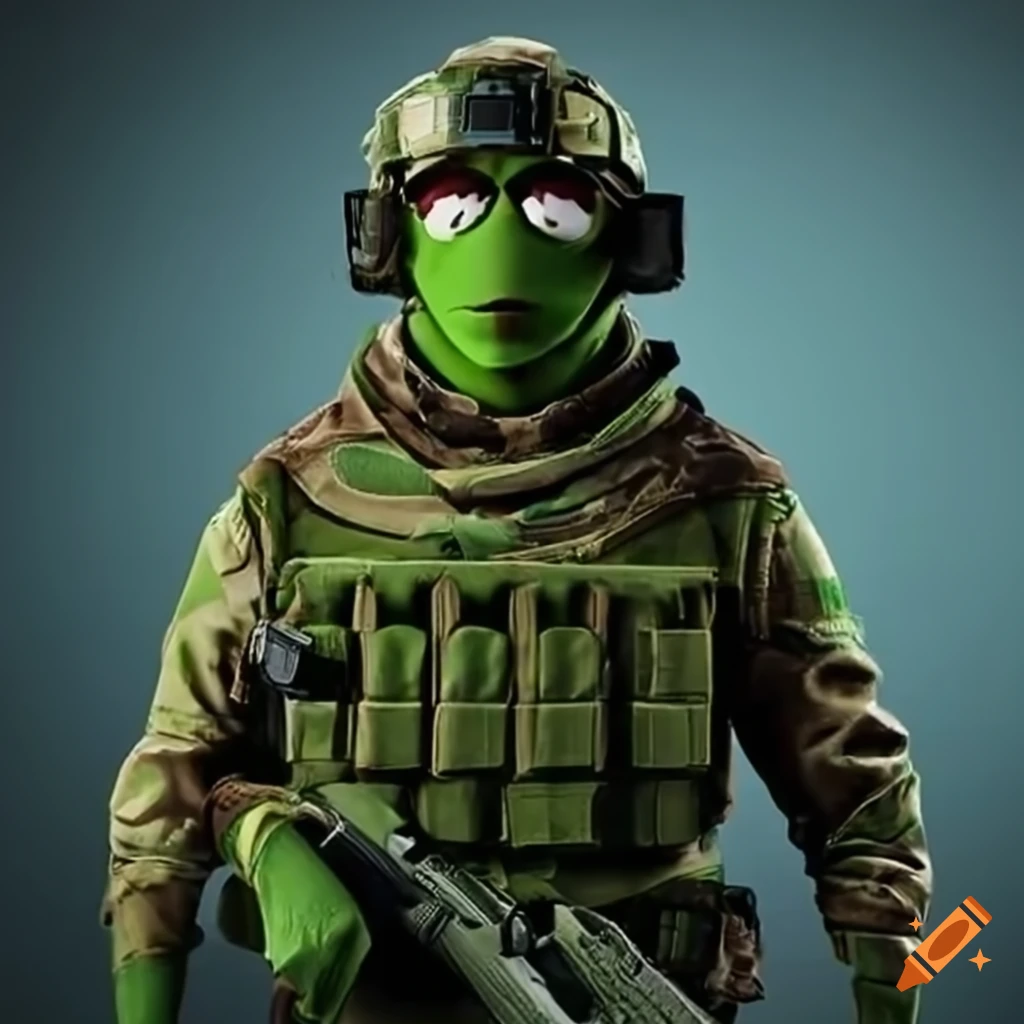 Kermit the frog in modern military uniform