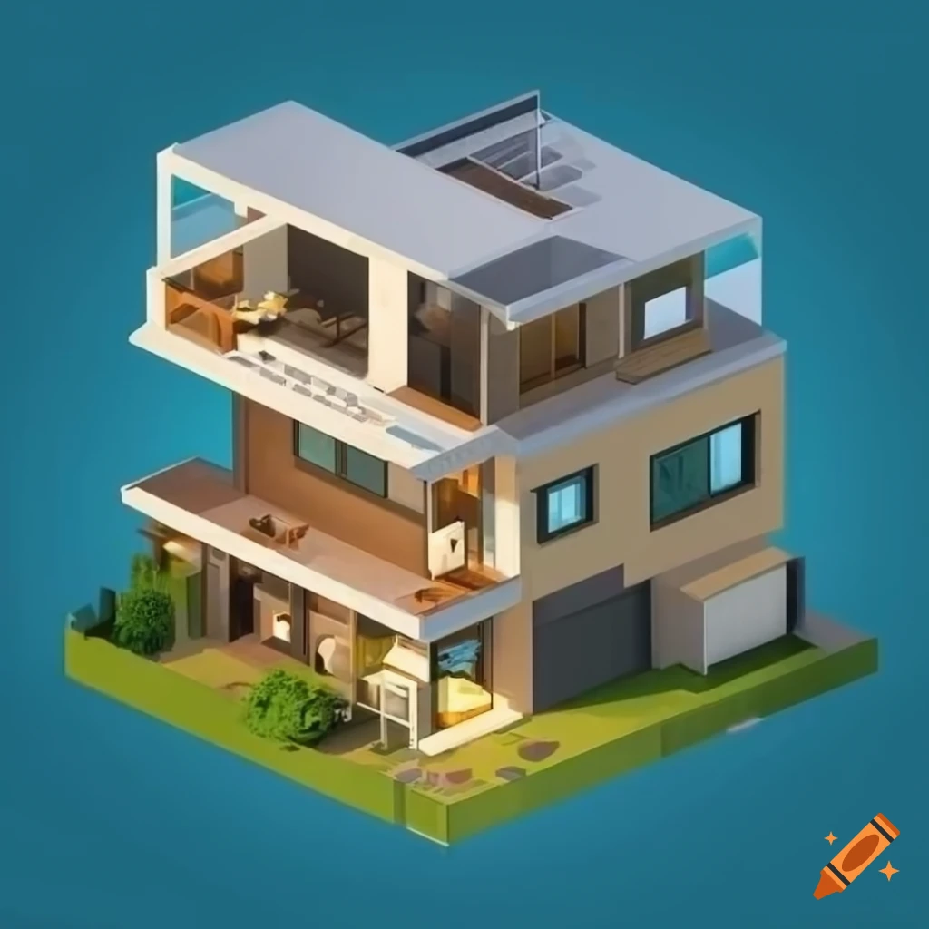 isometric illustration of a modern family house