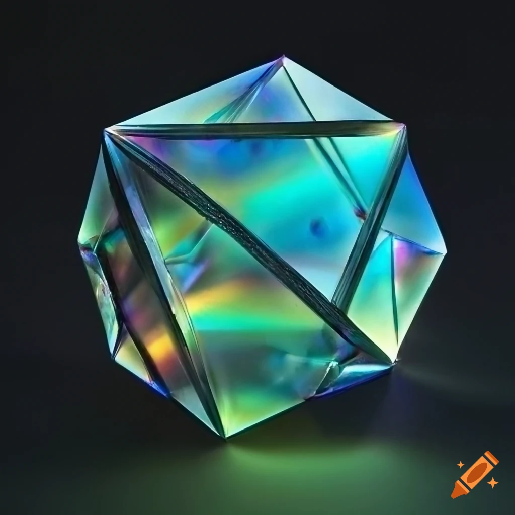prismatic iridescent cubic dodecahedron with sharp gold edges