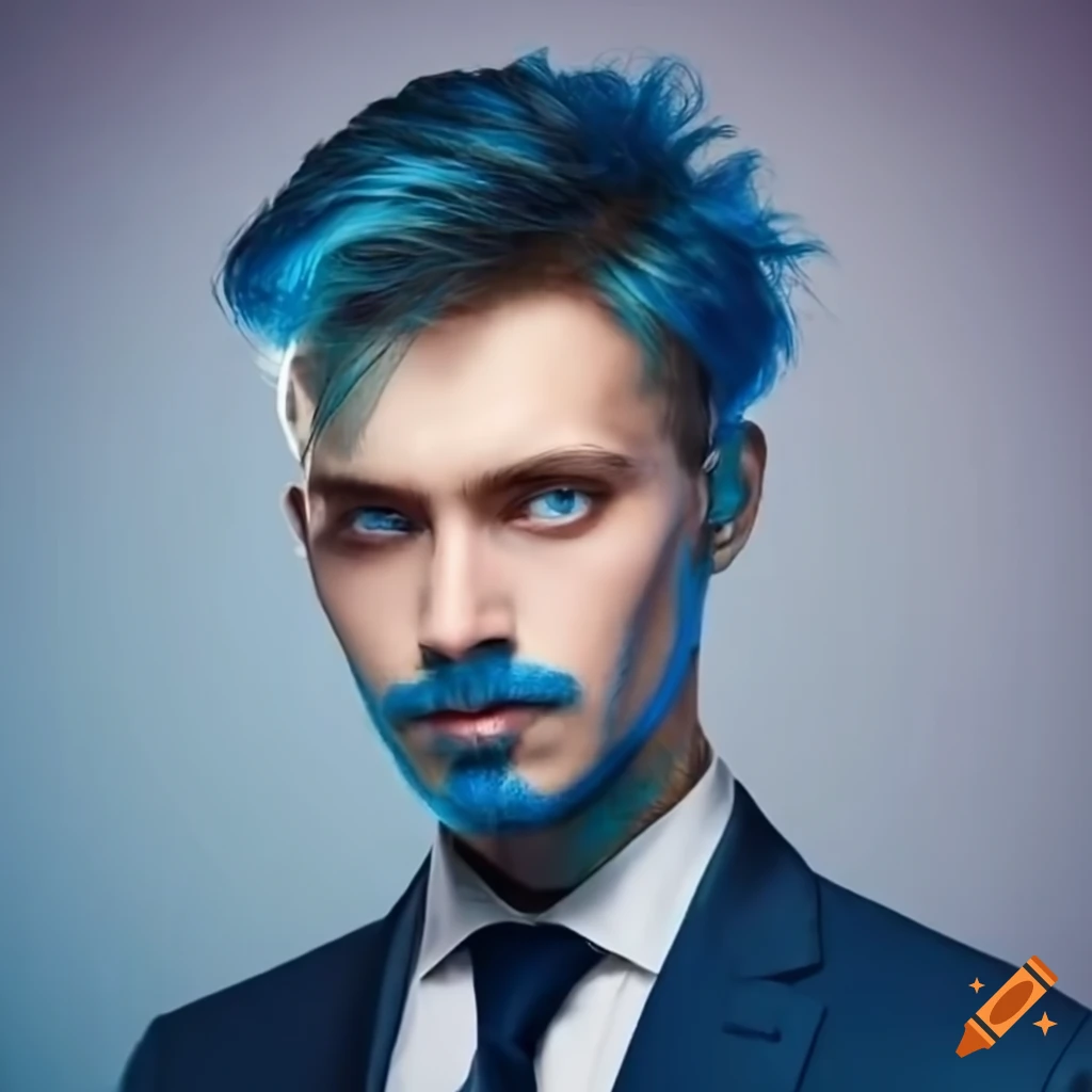 Young man with blue streak in hair and beard on Craiyon