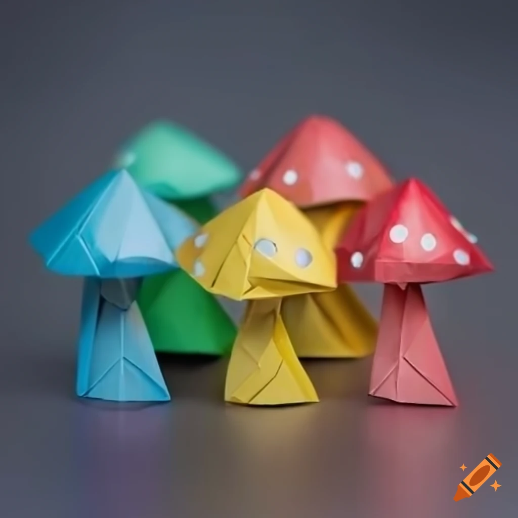 origami mushroom on a metallic surface
