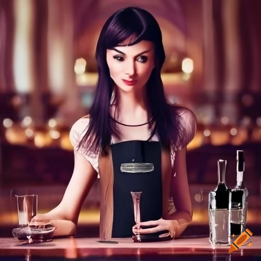 glamorous bartender in a ball hall