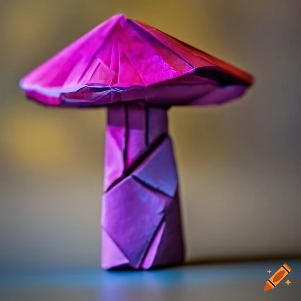 metallic background with origami mushrooms