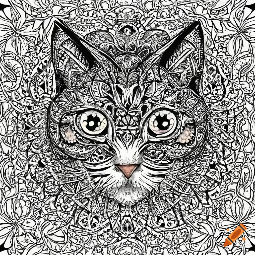 Black and white mandala cat coloring page