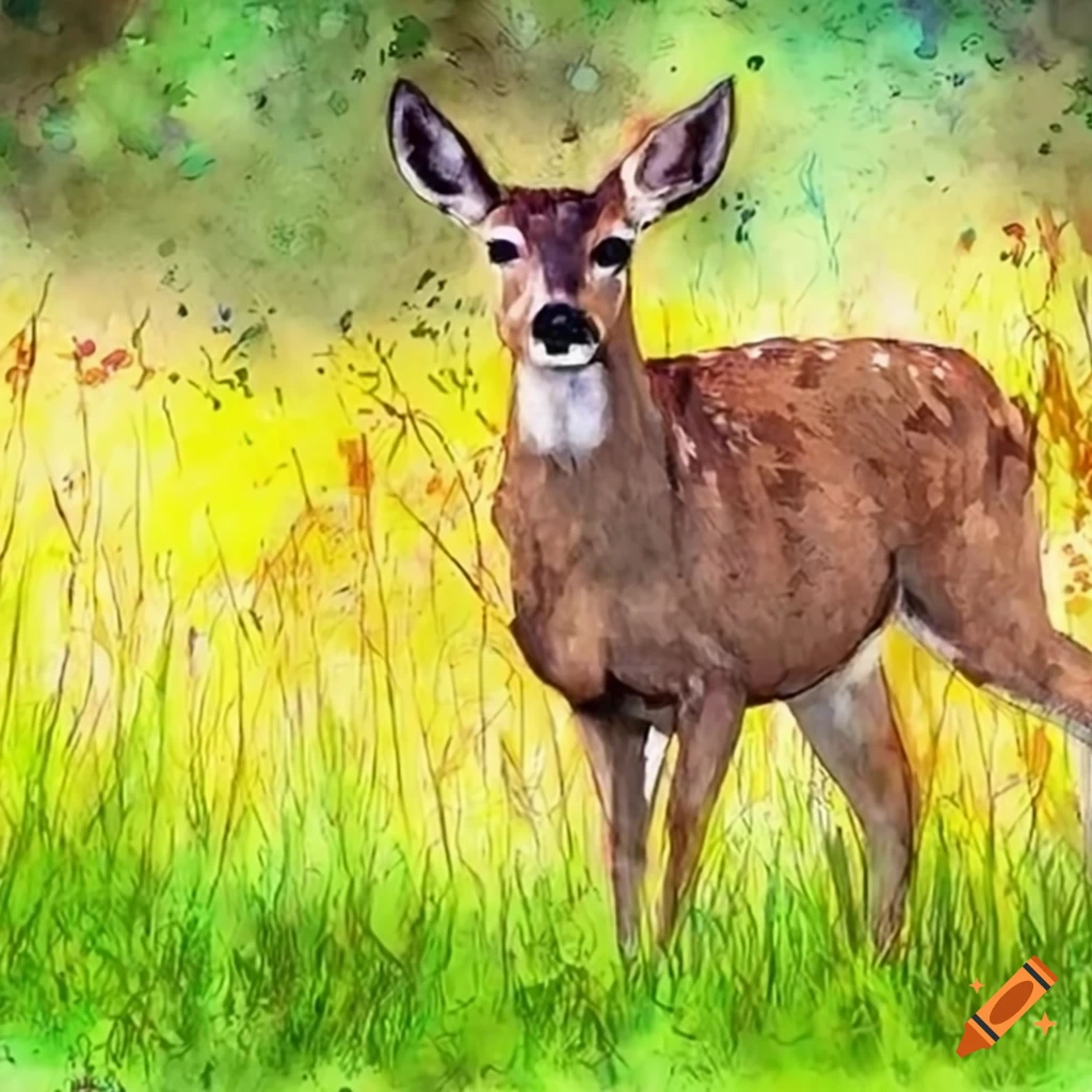 artwork of a doe in a meadow