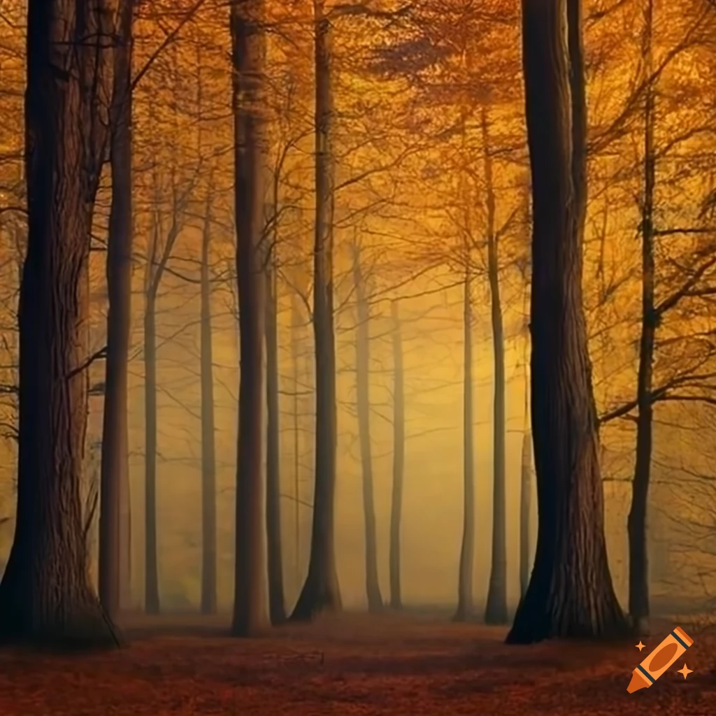 autumn castle in a forest at sunrise