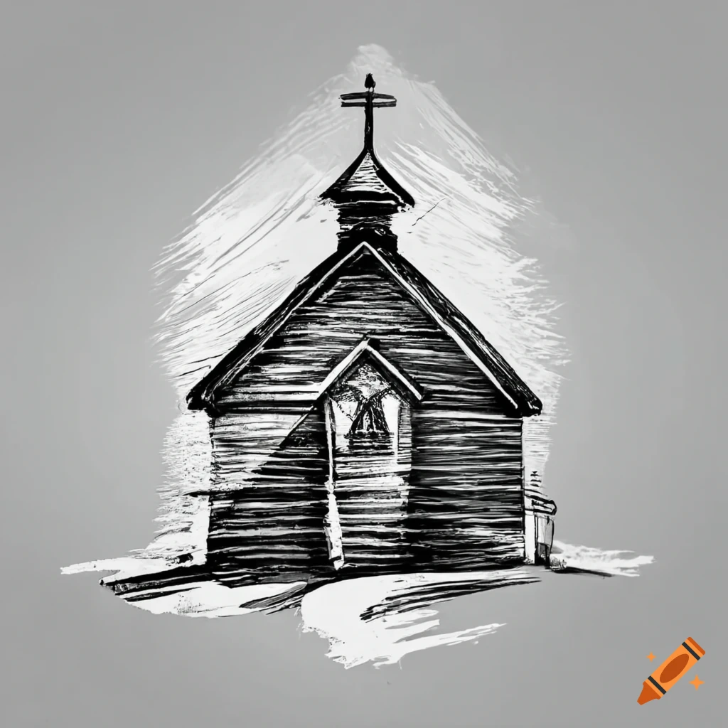 black and white logo of a beach community with a wooden chapel