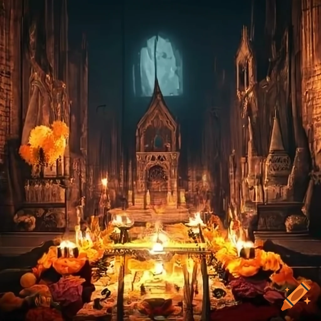 dark souls landscape with dia de los muertos theme