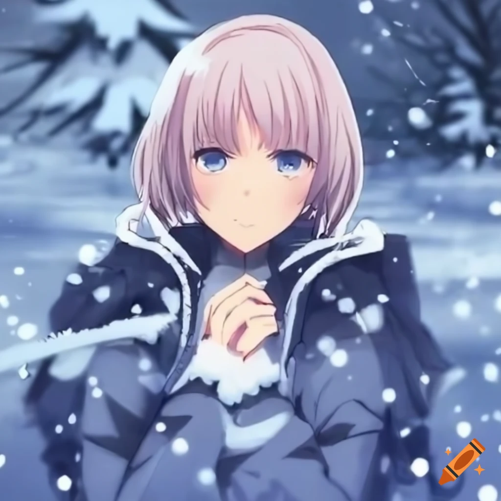 anime girl shivering in the snow