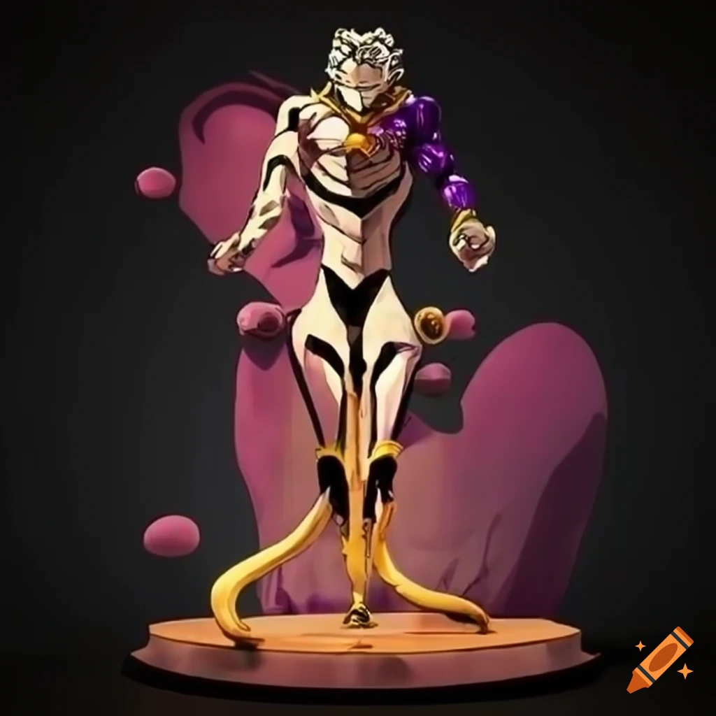 A humanoid jojo's part 4 stand with a sleek and futuristic design, with two  large, metallic hands, and is able to manipulate space and gravity in all  forms