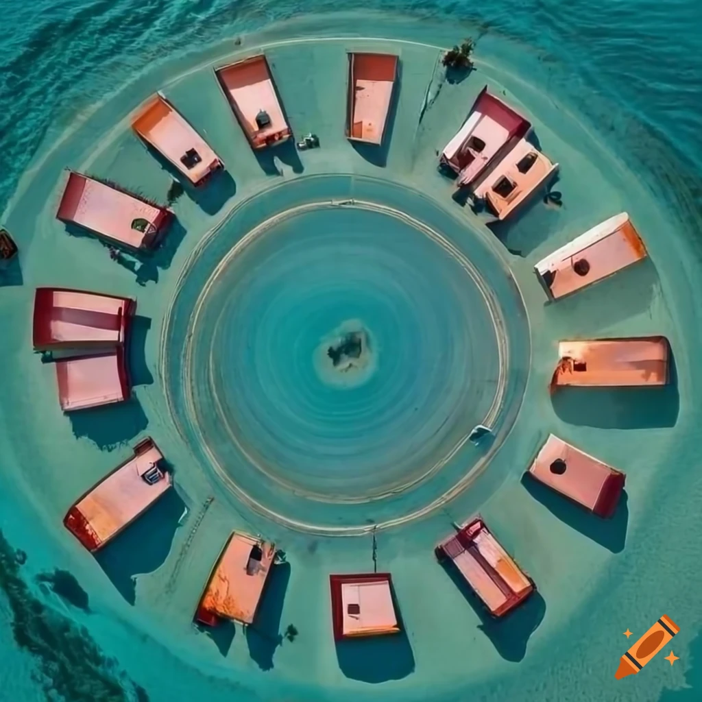 aerial view of a circular campsite in the desert