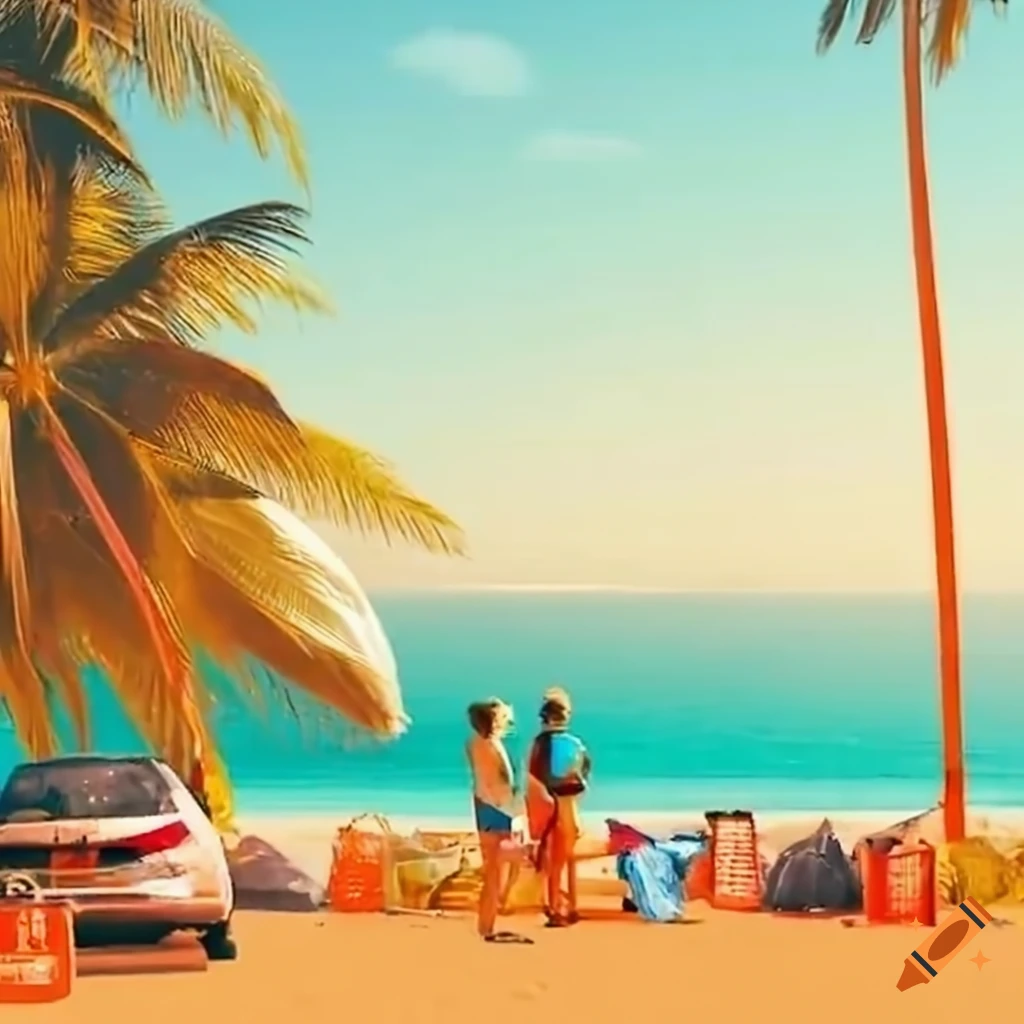 beach parking lot with locals and tourists