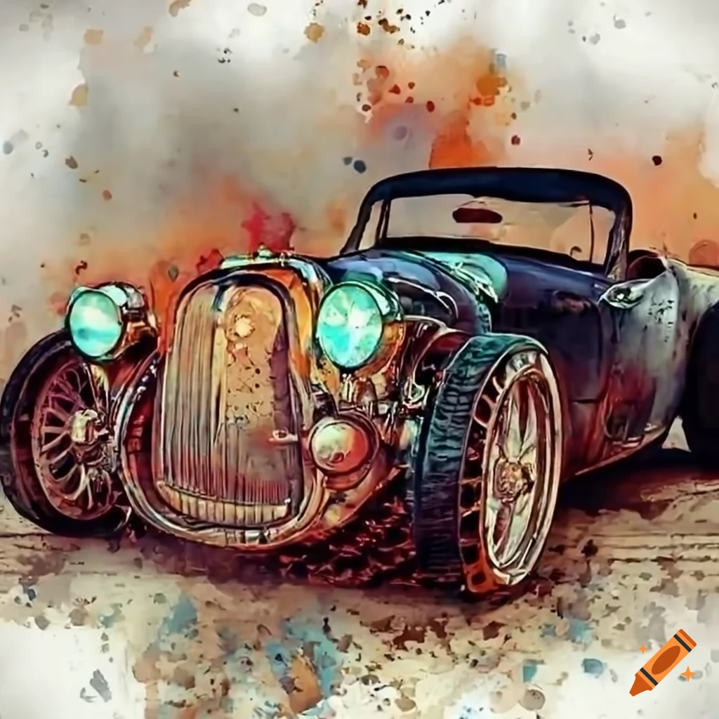 retro-futuristic steampunk themed 2006 Miata with 1932 ford grill