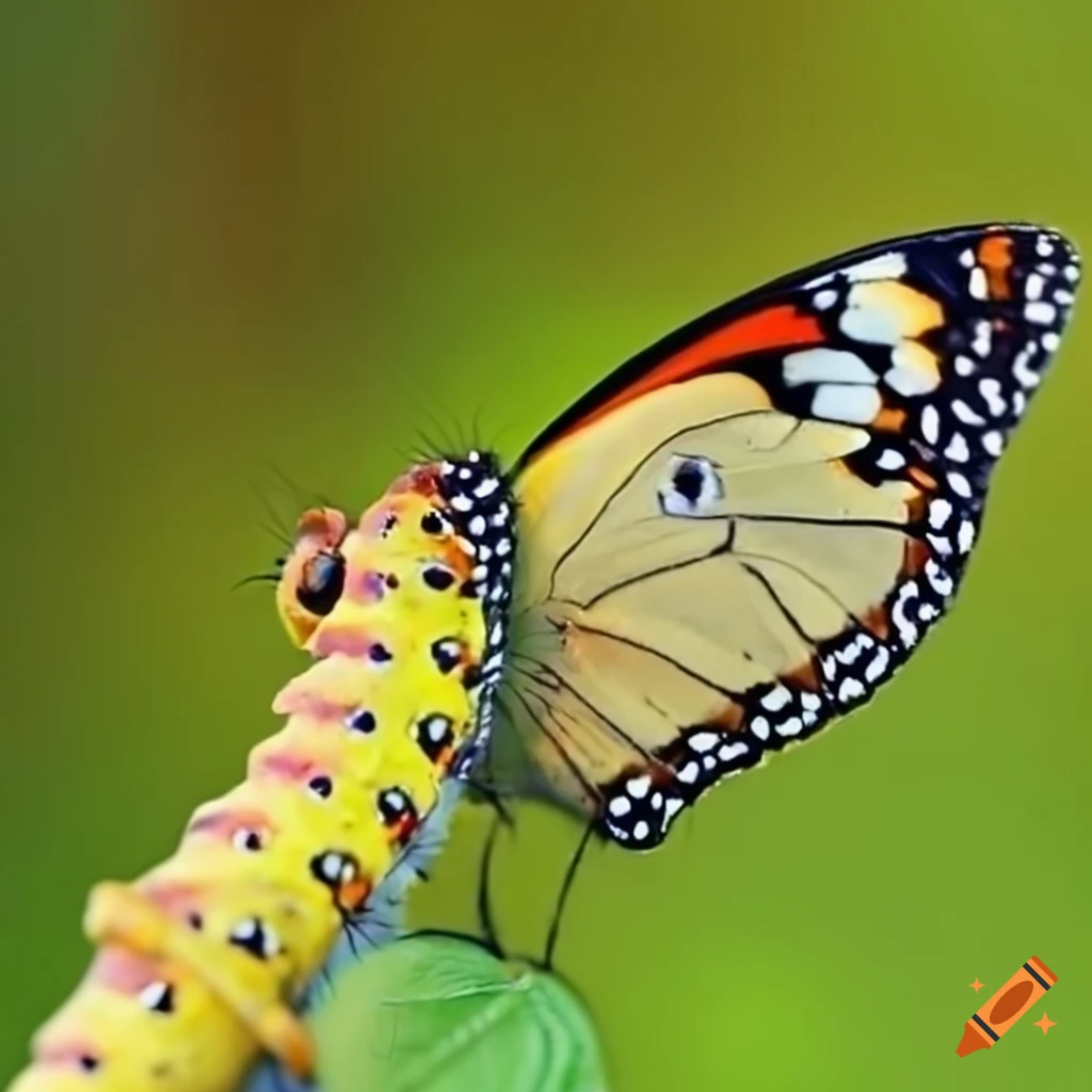 Caterpillar and butterfly interacting in nature on Craiyon