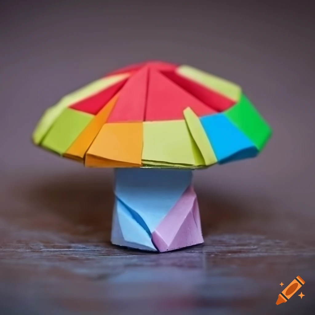 metallic background with colorful mushroom origami