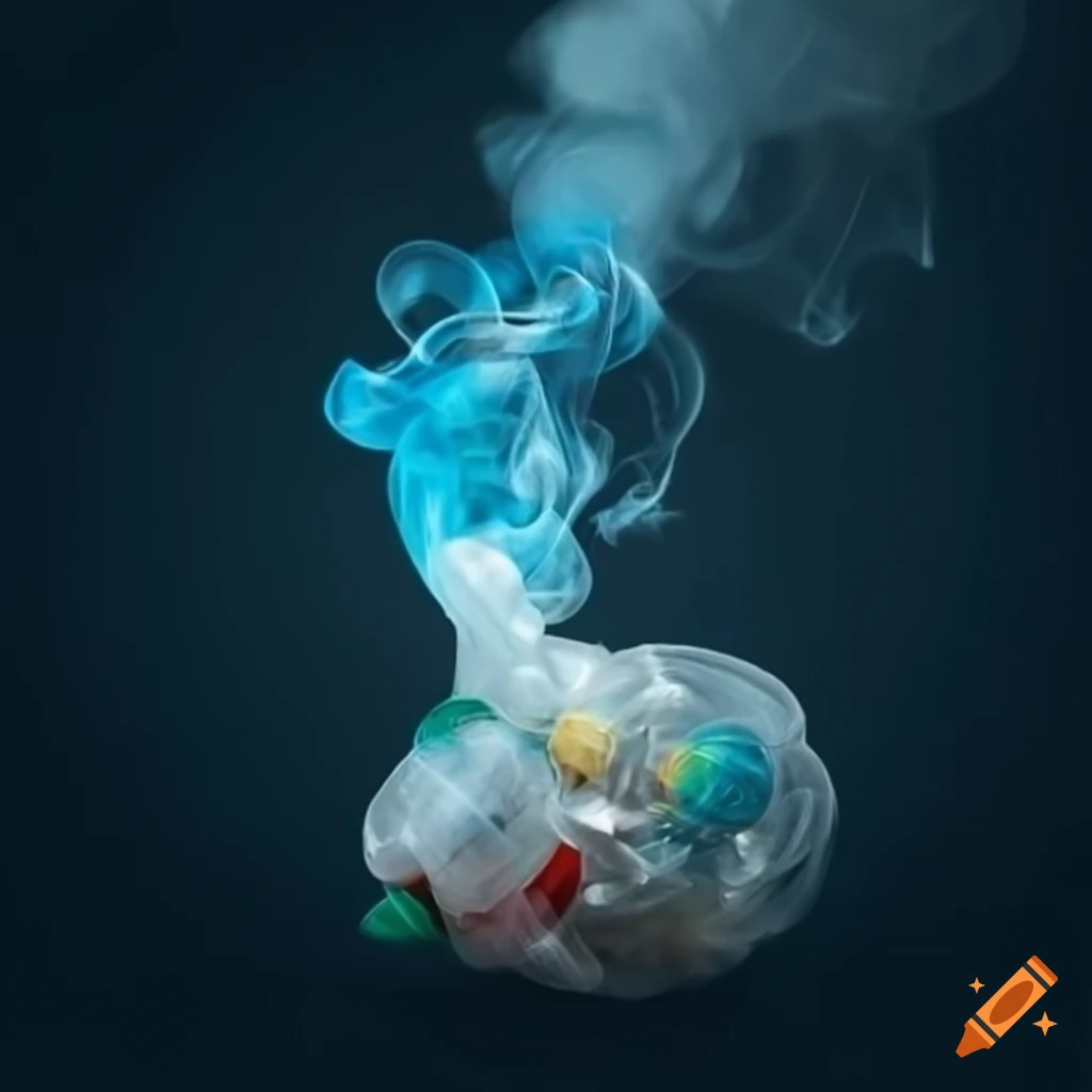 Artwork illustrating plastic waste turning into smoke on Craiyon