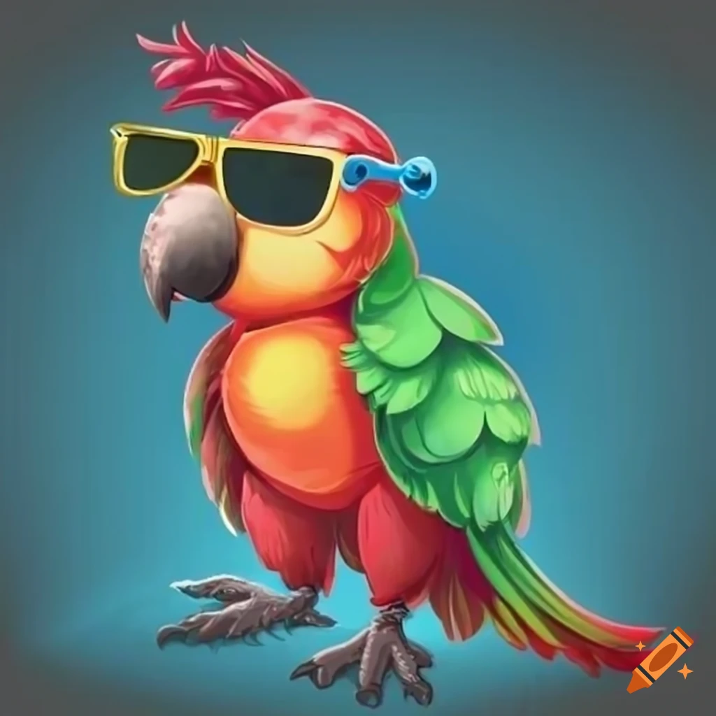 Cartoon parrot wearing sunglasses