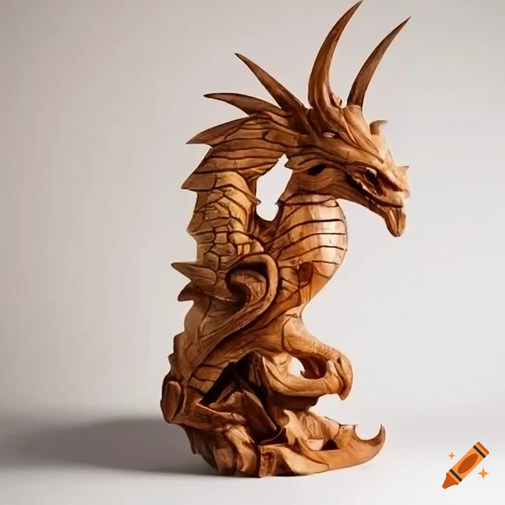 Olive wood dragon sculpture on Craiyon