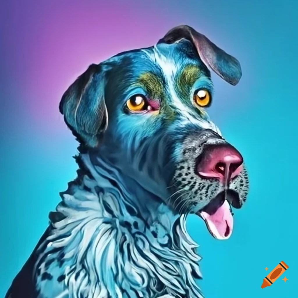 Artistic depiction of a blue dog on Craiyon