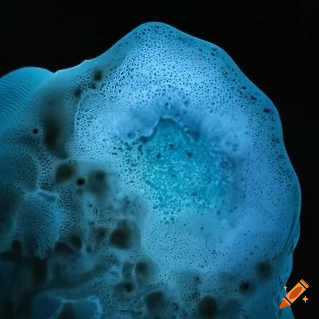 blueish glowing mold with ice in a stone