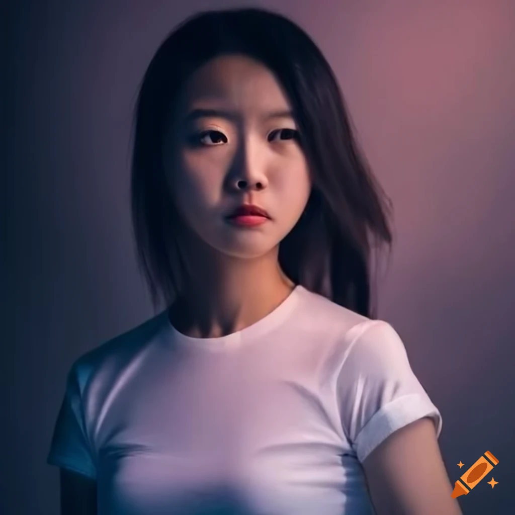 portrait of a friendly chinese lady wearing a white T-shirt