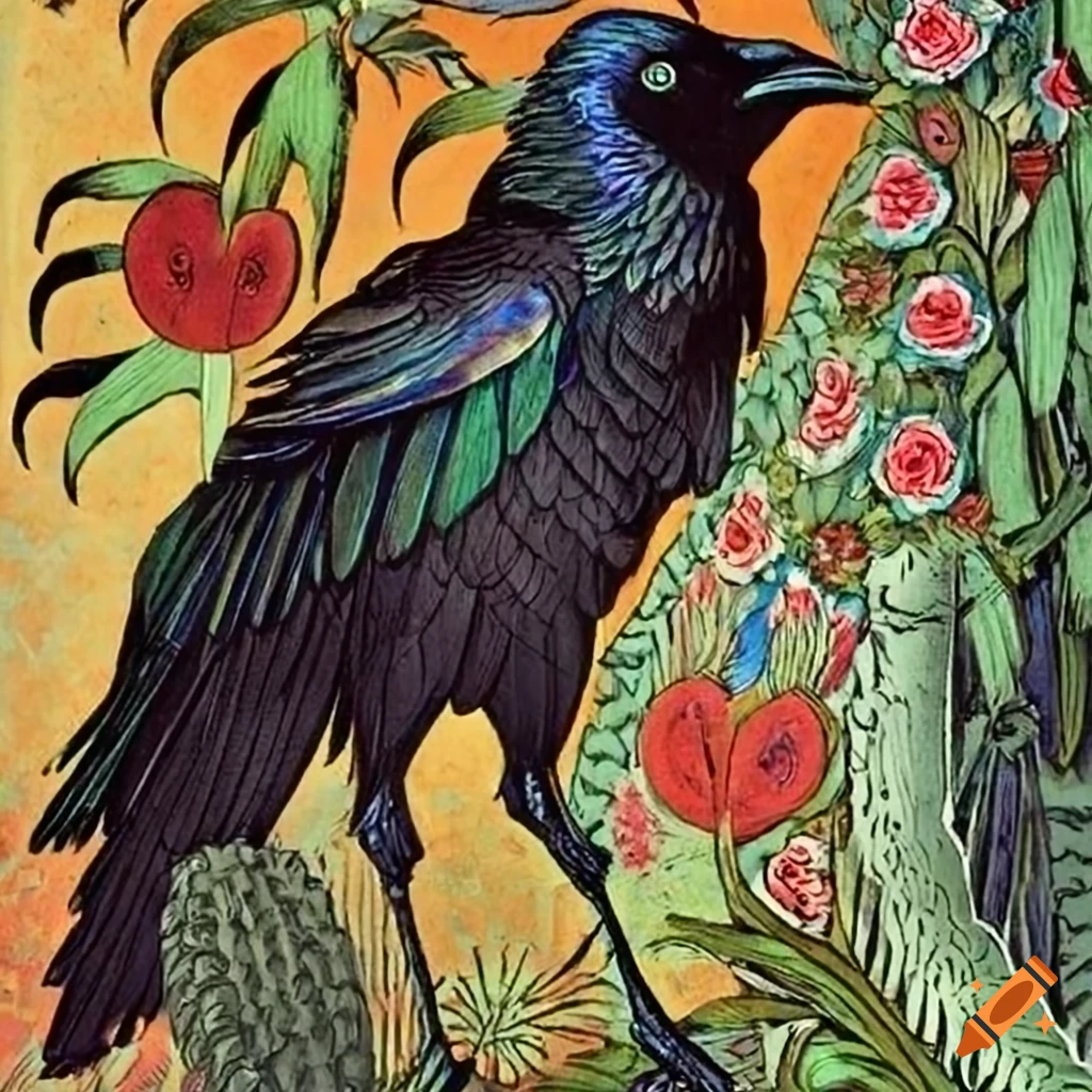 illustration of a mysterious Black Raven in a colorful cloak