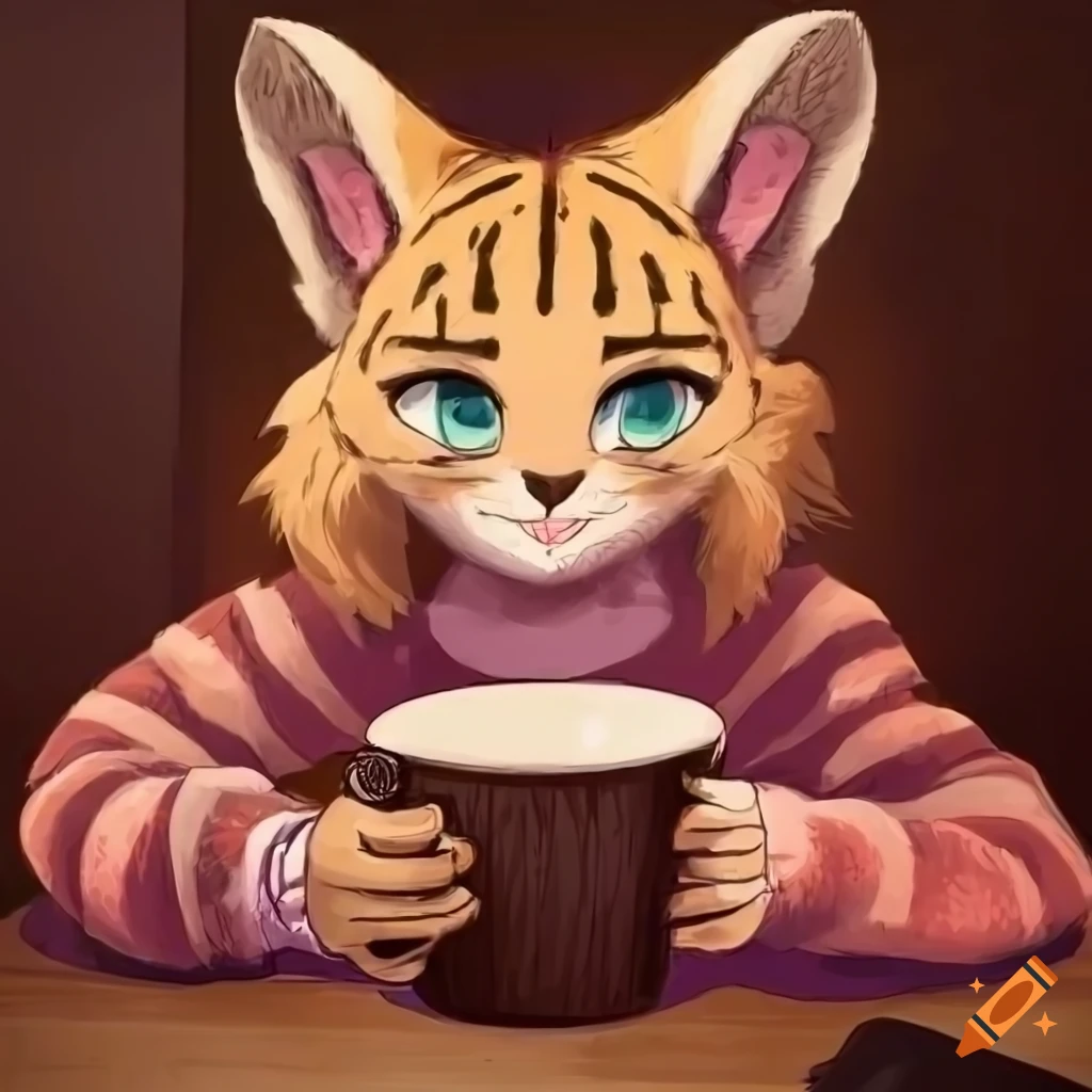 art of a serval girl in a cafe