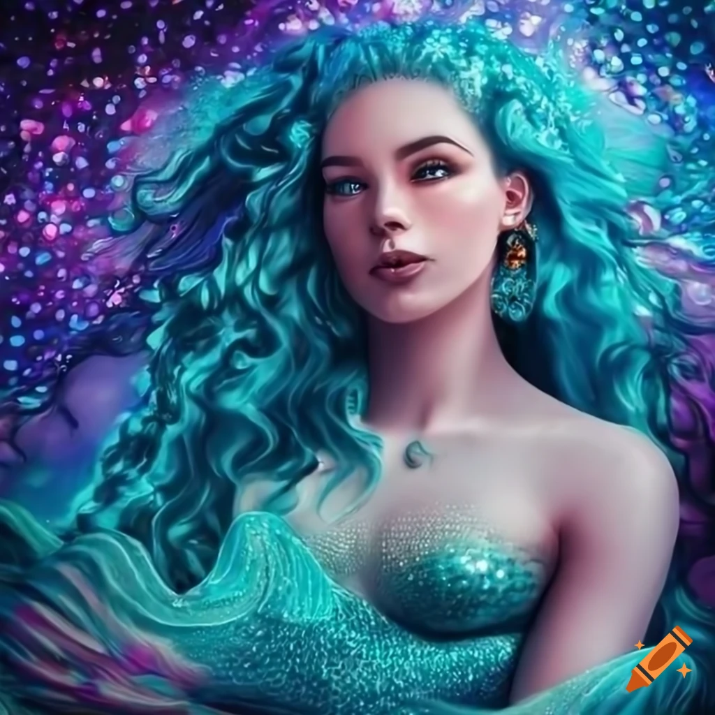vividly colored portrait of a mermaid with scales