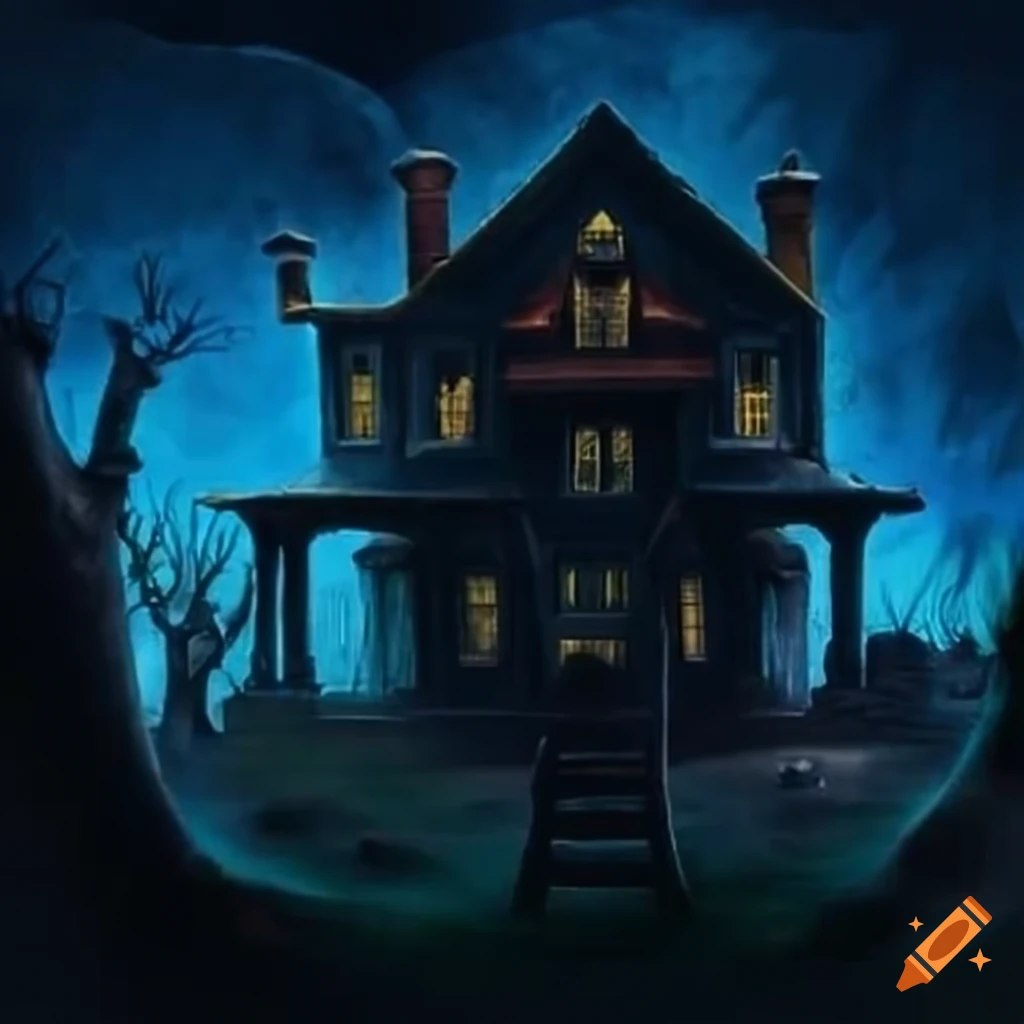 image of spooky haunted house with monsters