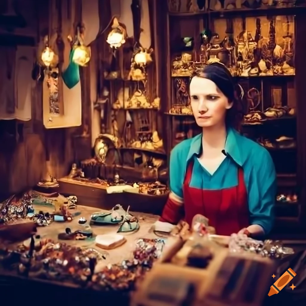 medieval gem shop with displayed jewels