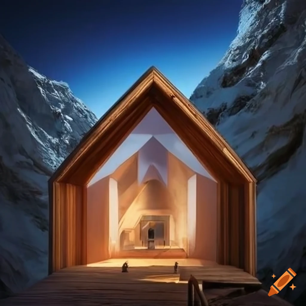 illustration of an architectural cabin resembling a cathedral