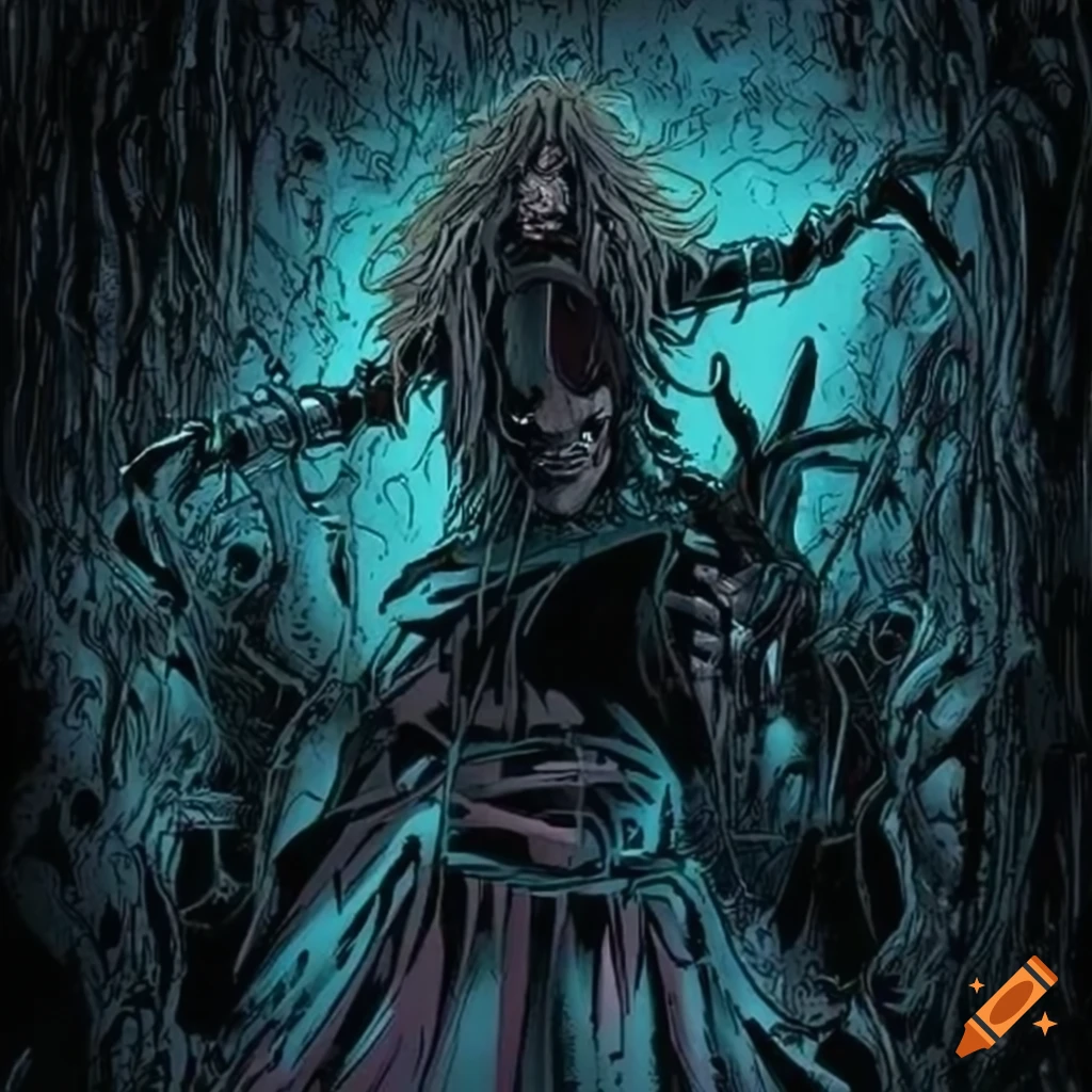 detalles y psicodelia en dibujo de cómic estilo heavy metal