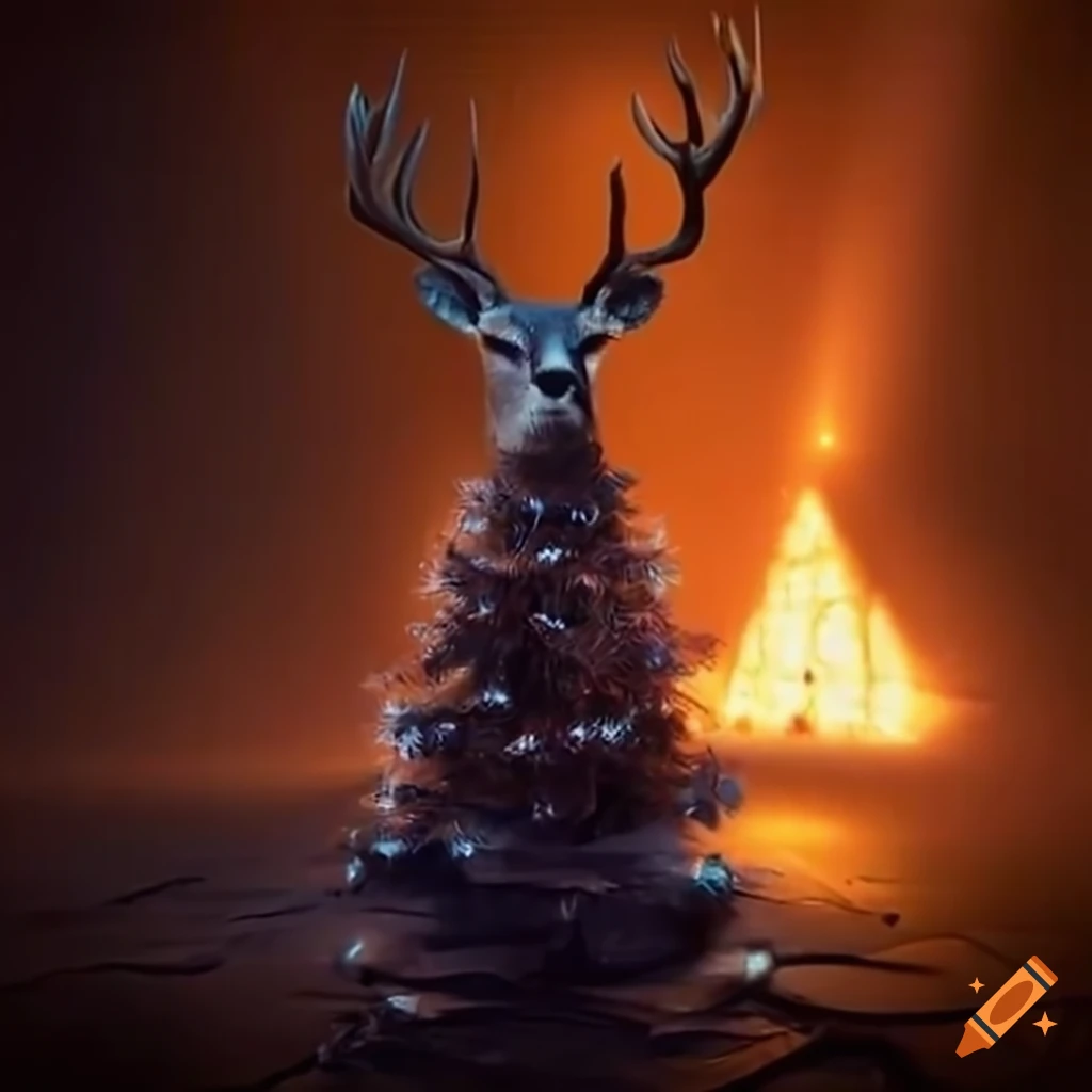 Illustration of a deer with christmas lights