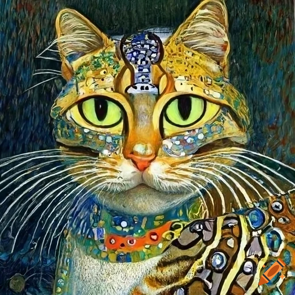 Sitting cat art inspired by klimt on Craiyon