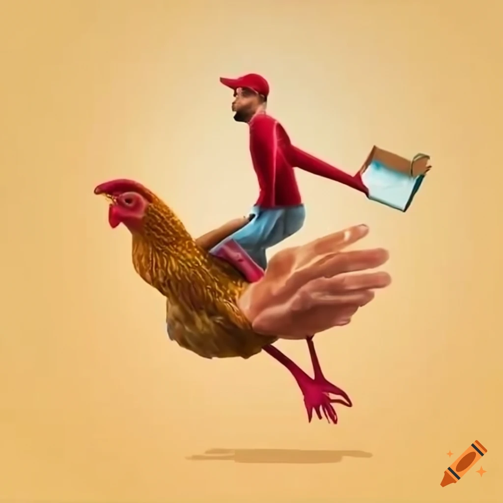 grocery delivery man with flying chickens