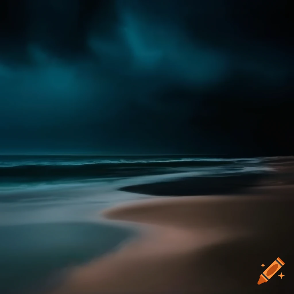 dark beach with stormy clouds