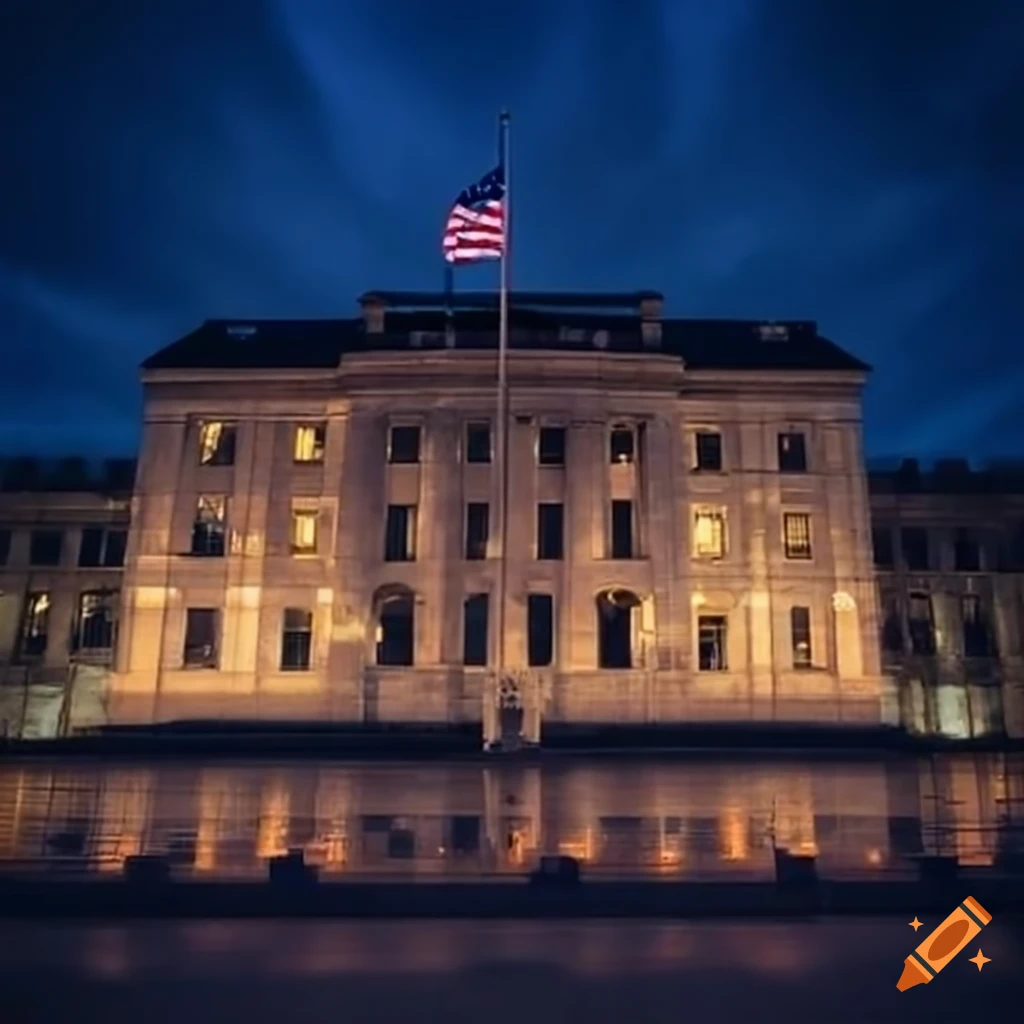 Us embassy with waving flag