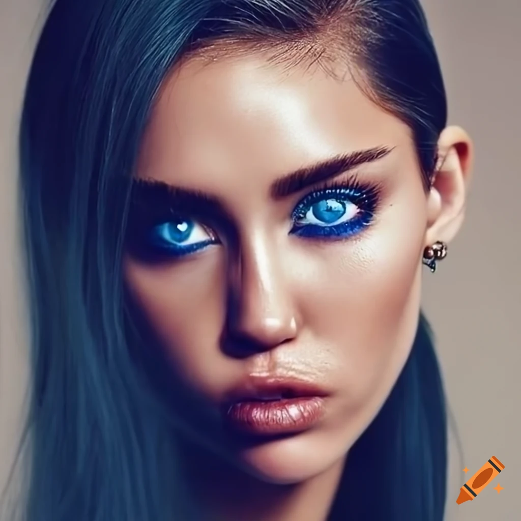 Portrait of a beautiful woman with blue eyes and dark hair