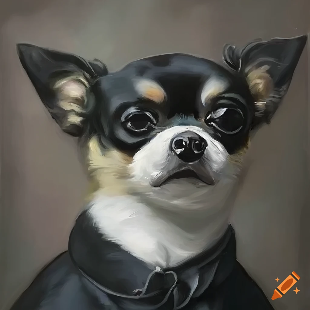 van Gough painting with a black and white chihuahua