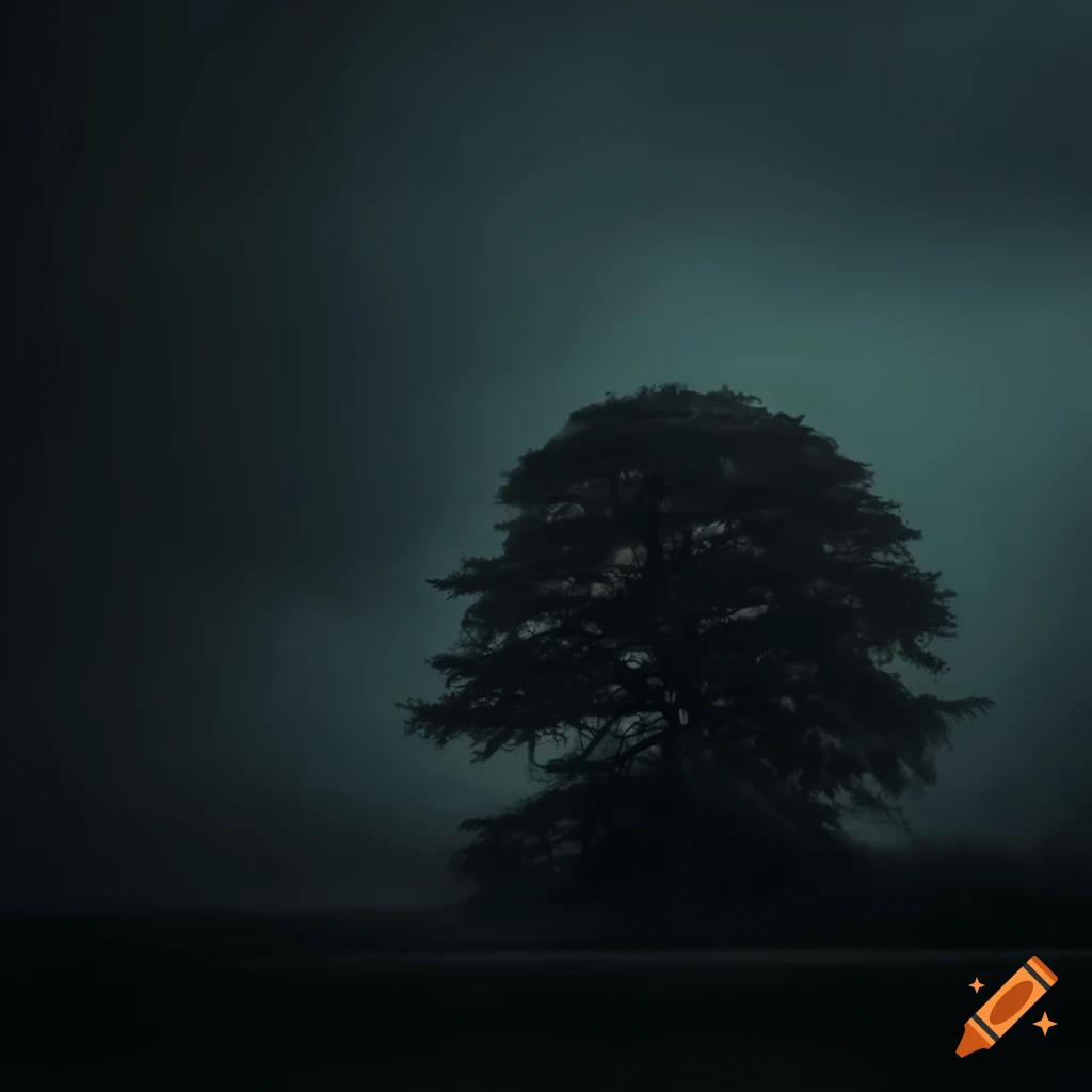 dark and mysterious image of a chestnut tree in a storm