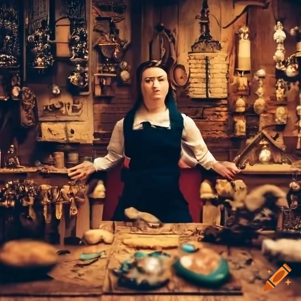 medieval gem shop with displayed jewels