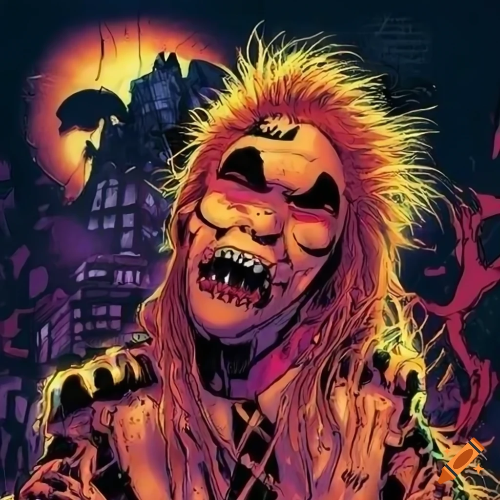 comic-style drawing of the streets of the city on Halloween night