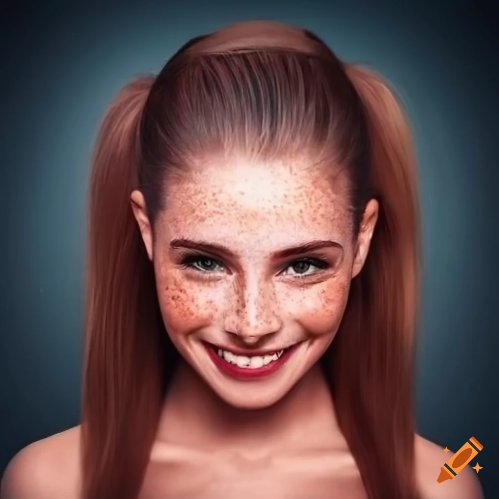 Portrait of a young woman with freckles and dark hair on Craiyon