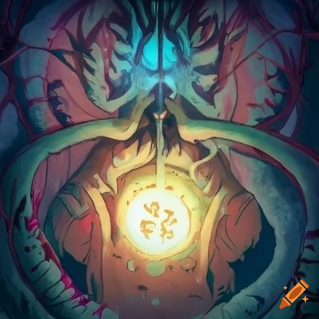 ghibli-style illustration of a demon emerging from a rune circle