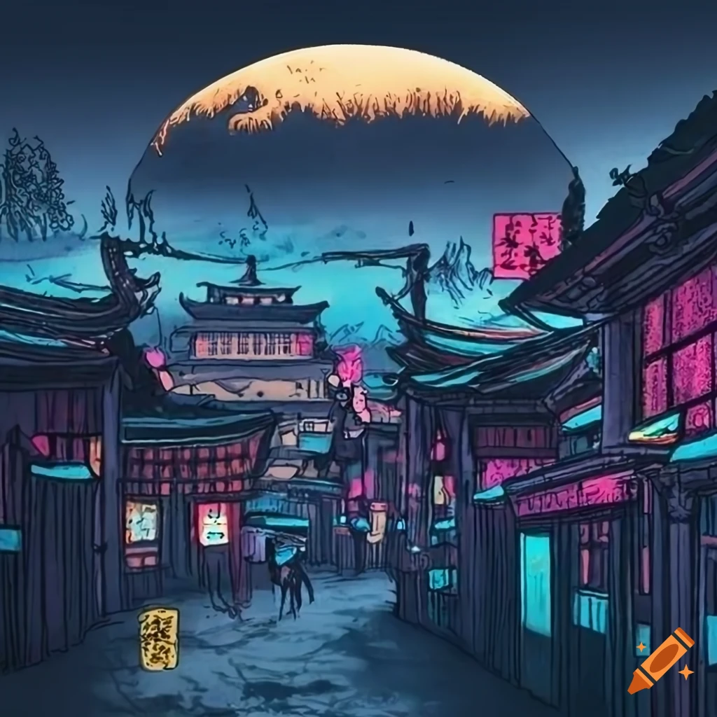 Anime japanese city at night 4k computer wallpaper