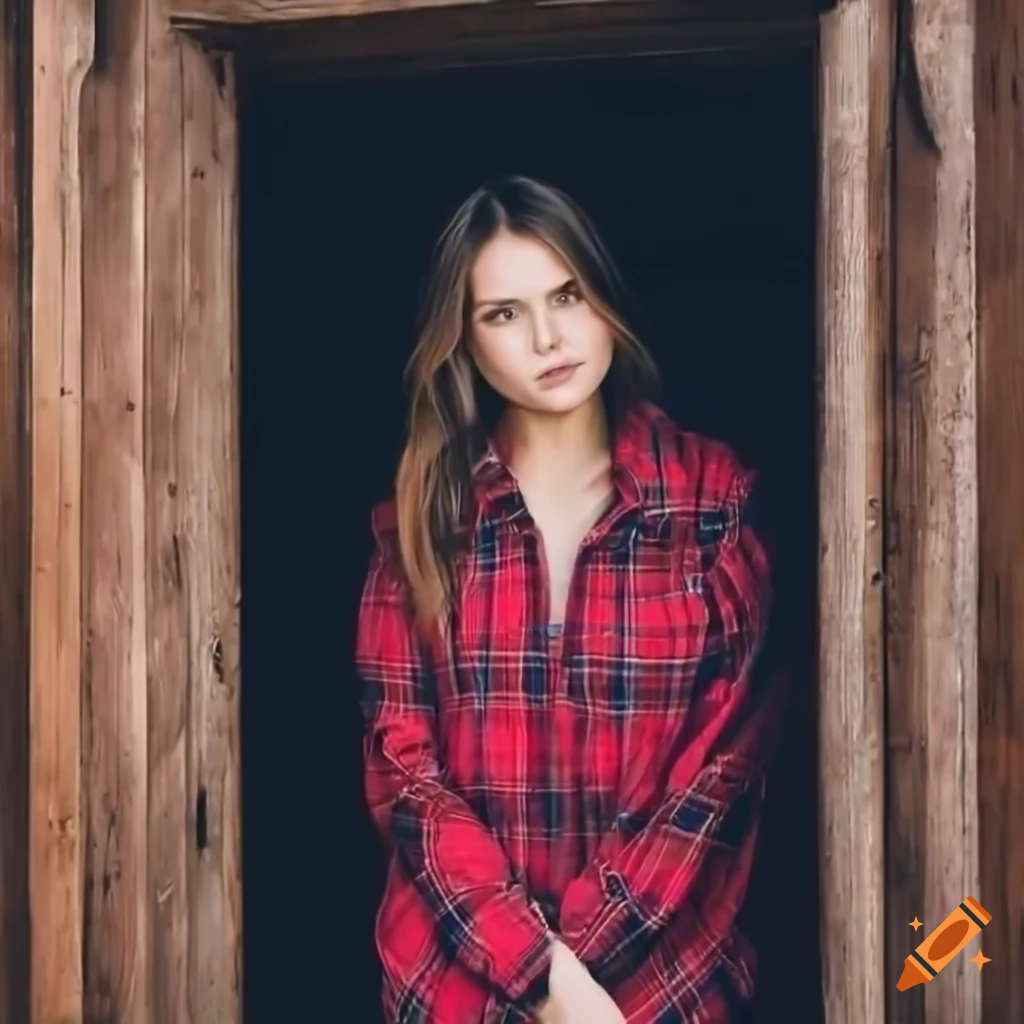 Hyperrealistic portrait of a woman in red plaid shirt and black ...
